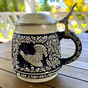 Vintage Marzi & Remy Game Animals German Beer Stein MR Dark Blue Relief